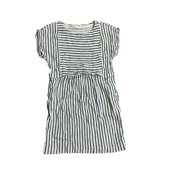 Madewell linen blend blue / off white striped dress sz S - Picture 1 of 11